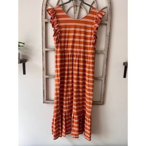 The Tiny Big Sister Burnt Orange Striped Pima Cotton Ruffle Midi Dress‎ Size 40